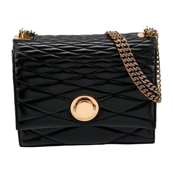 Bally Eclipse Quilted Leather Gold-Tone Chain Hardware Black Shoulder Handbag - Picture 1 of 16